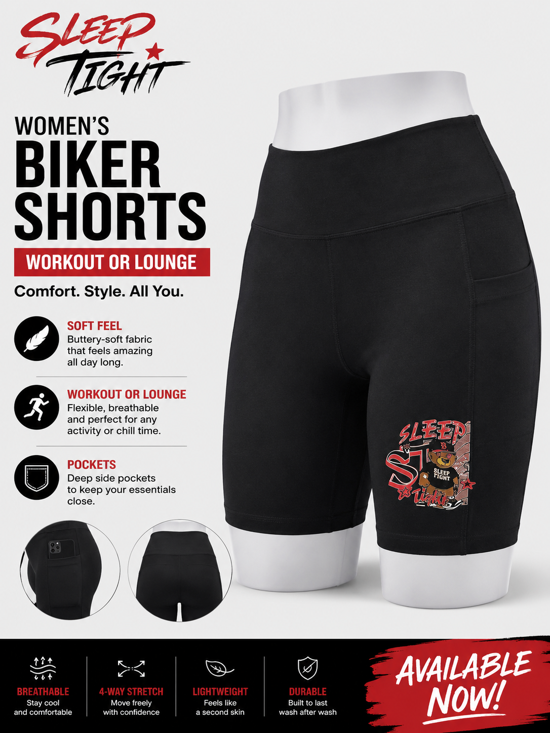 Women's biker shorts with pockets
