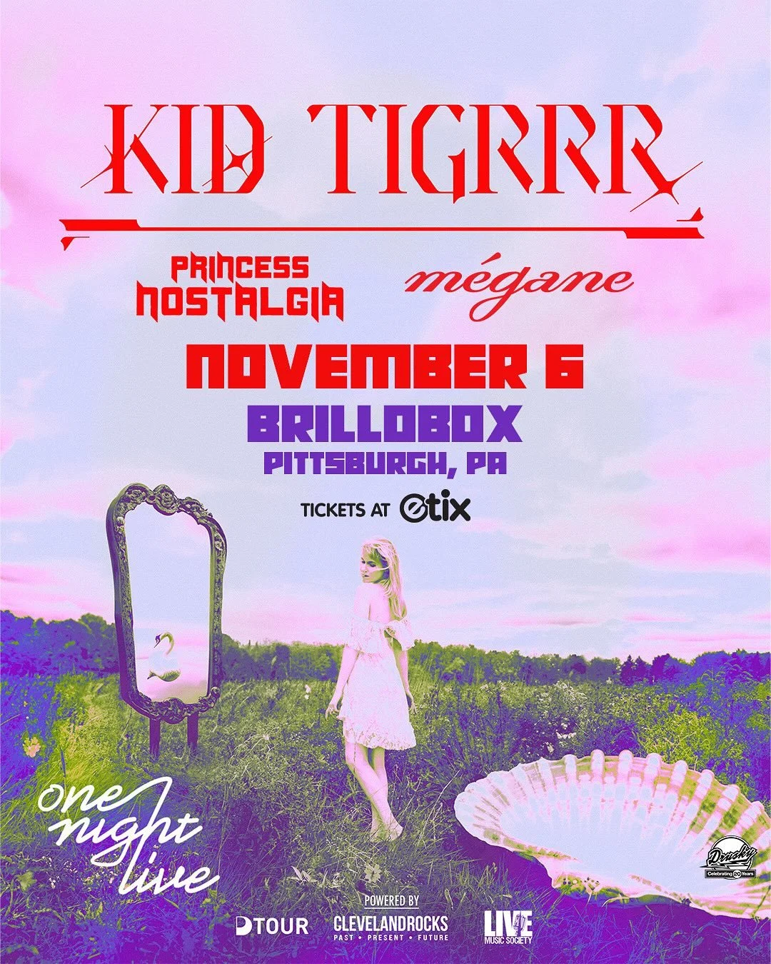 Do not miss @kid.tigrrr on the Pittsburgh stop of @onenightlivetour at @brilloboxpgh 🤘 Featuring very special guests @princessnostalgia and @megane.pgh ❤️ Get your tickets now 🎟️