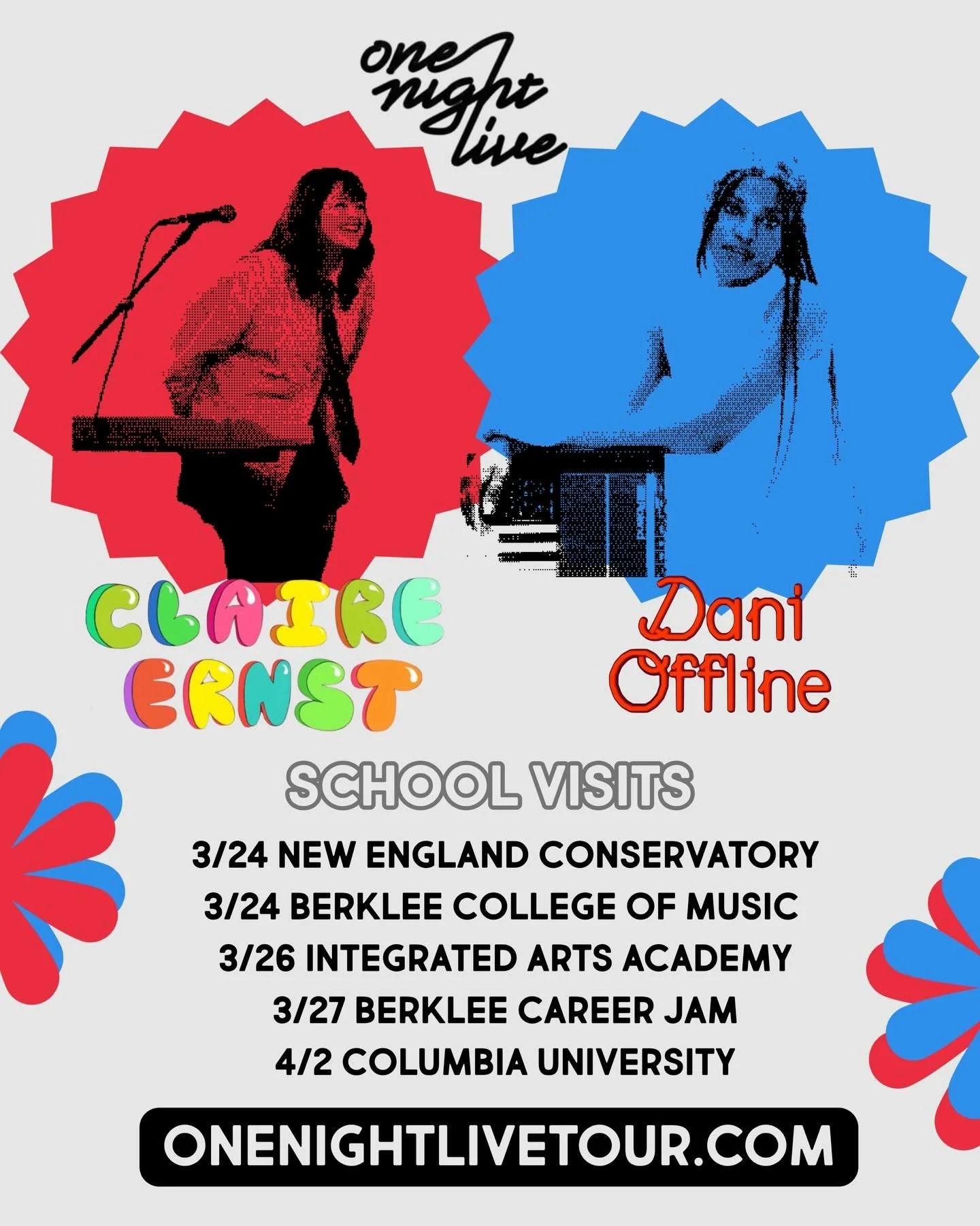 We&rsquo;ve had some wonderful school visits while on this leg of One Night Live! Huge thank you to @necmusic @berkleecollege @iaavt and the bright and talented students we&rsquo;ve met so far. @claire.ernst and @dani.offline will be back at Berklee 