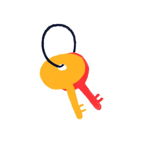 image de dessin d'une clé de logement jaune accrochée à une clé de logement rouge, représentant l'investissement immobilier