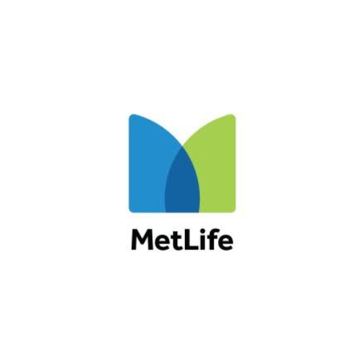 Logo de MetLife, avec deux formes semi-circulaires en bleu et vert se chevauchant, et le texte 'MetLife' en dessous.