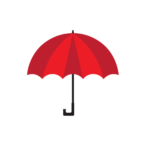 image d'un parapluie ouvert rouge et bordeau au manche noir représentant l'assurance prévoyance du dirigeant et des salariés proposée