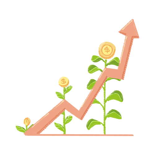 image d'une courbe croissante rose orangée devant trois fleurs de plus en plus grandes pour montrer la croissante économique d'un placement financier