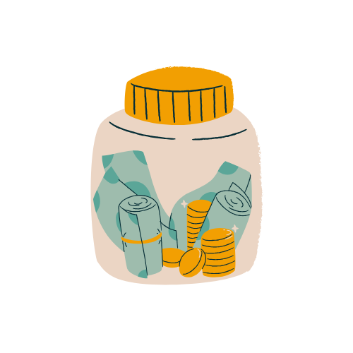 image d'un dessin d'un bocal fermé rempli de billets et pièces de banque représentant l'epargne regulière faites pour la retraite