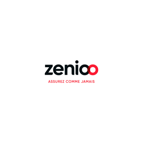Logo avec le texte "zenoo" en noir et rouge, et la phrase "ASSUREZ COMME JAMAIS" en rouge en dessous.