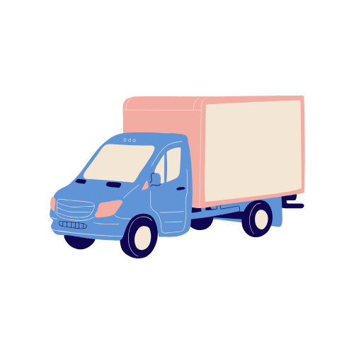 image d'un fourgon bleu et marron représentant l'assurance auto et flotte des clients professionnels