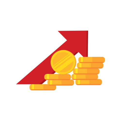 image d'une flèche rouge croissante devant des pièces de monnaie représentant les évolutions positives d'investissements financiers