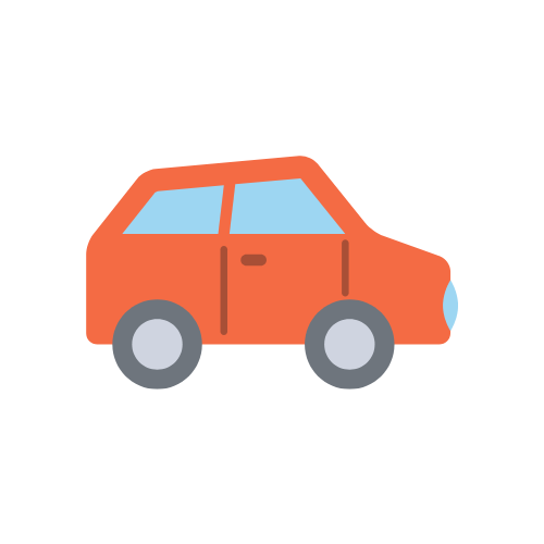 image de dessin d'une voiture rouge avec vitres bleues et roues grises, representant l'assurance auto