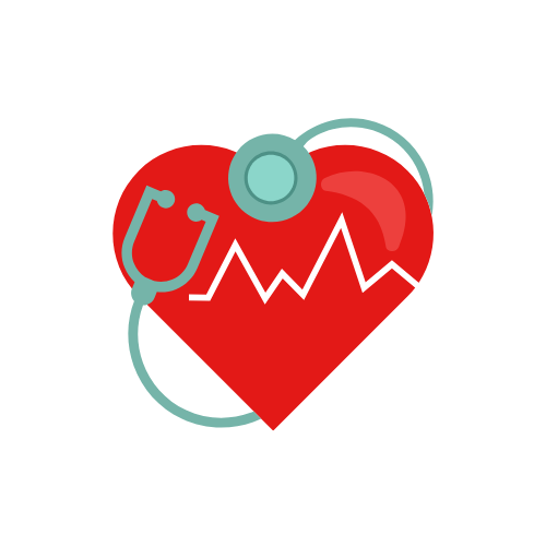 image d'un coeur rouge avec une courbe blanche representant les battements du coeur en son centre, un stéthoscope bleu vert entoure ce coeur. ce dessin représente l'assurance santé professionnelle proposée par sabaudia assurances