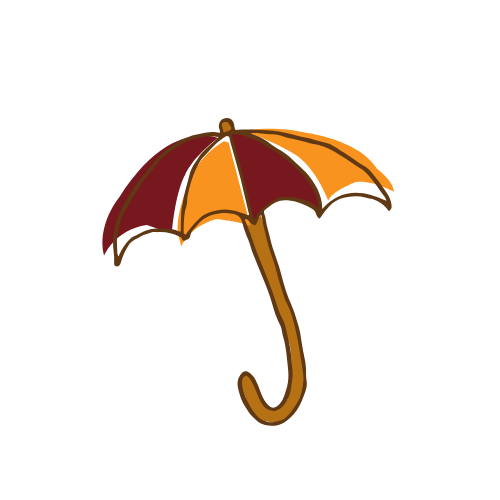 image de dessin d'un parapluie ouvert bordeau et orange avec manche en bois representant les assurances prevoyances proposees