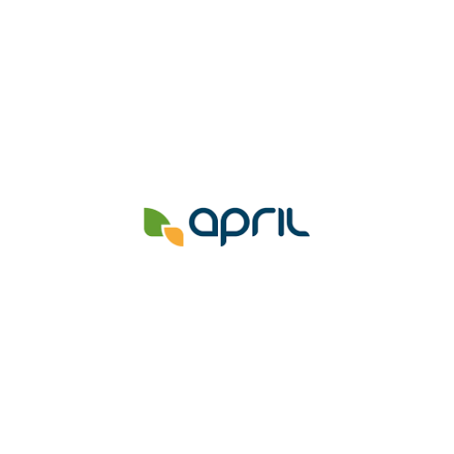 Logo avec le mot 'April' et deux formes de feuilles, une verte et une orange.