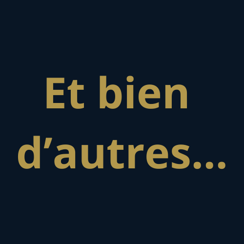 Texte en français disant "Et bien d'autres..." sur un fond sombre.