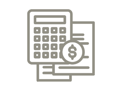 Icon of a calculator with a dollar sign and financial documents.