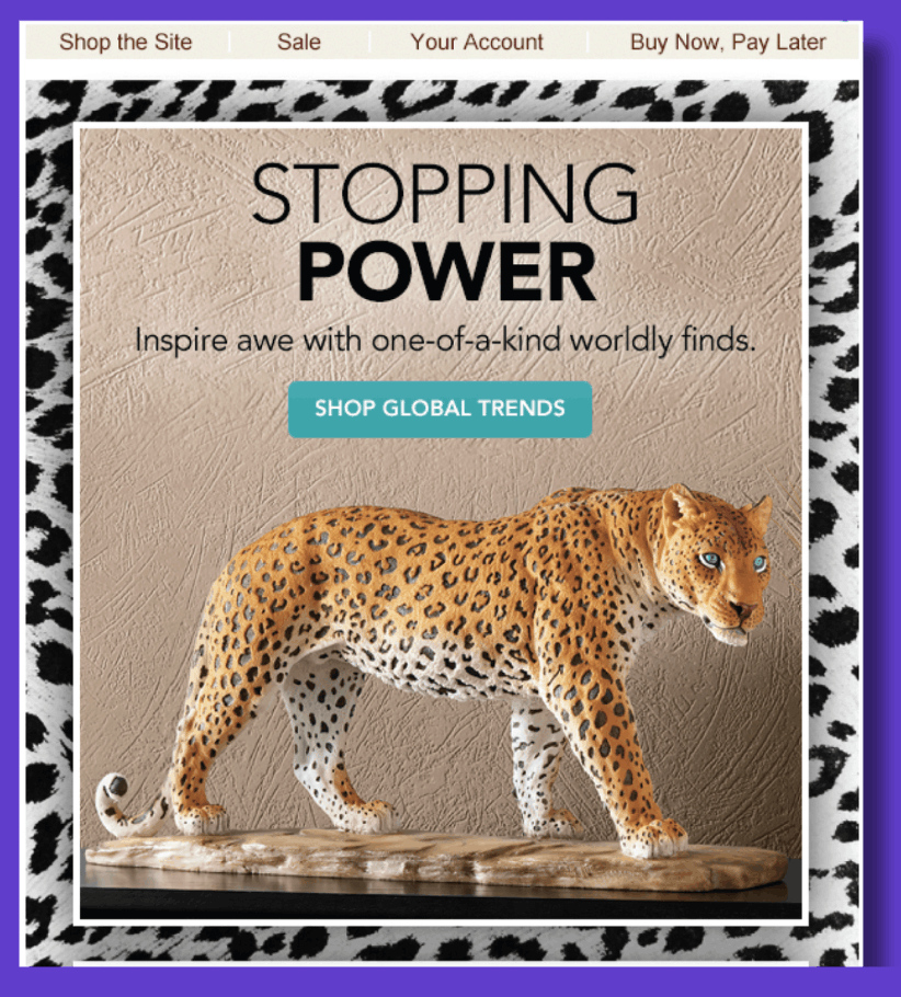 Digital copywriting has to stop the reader in their tracks, much like the spotted leopard in this catalog product.