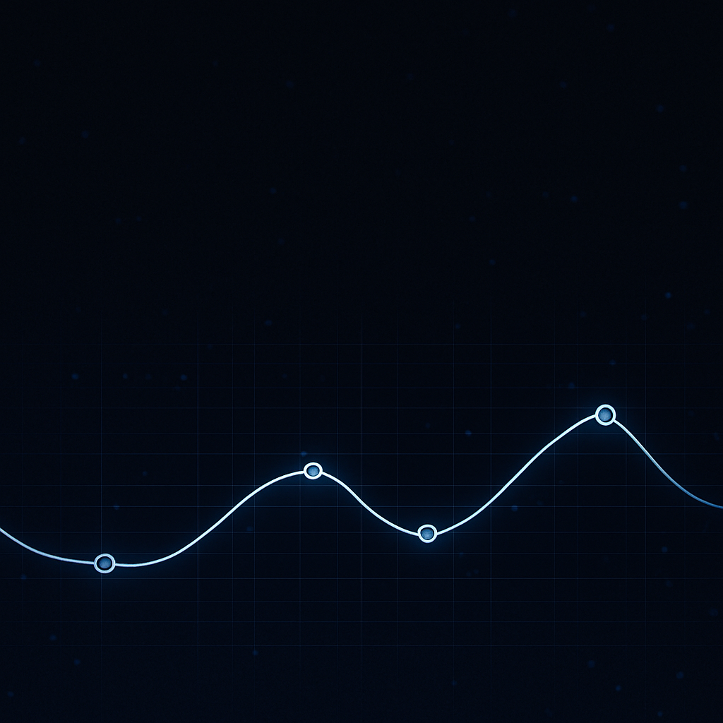 Line graph with data points on a dark background with a grid and faint star-like dots.