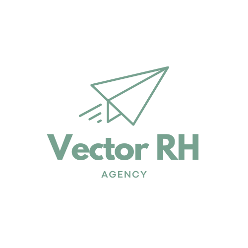 Logotipo minimalista de una avioneta en línea simple, con texto 'Vector RH Agency' debajo.
