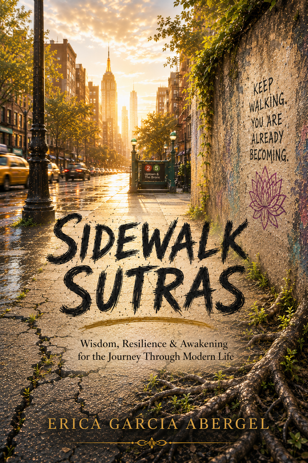 Sidewalk Sutras by Erica Garcia Abergel, a personal growth and yoga philosophy book exploring healing, resilience, and purpose.