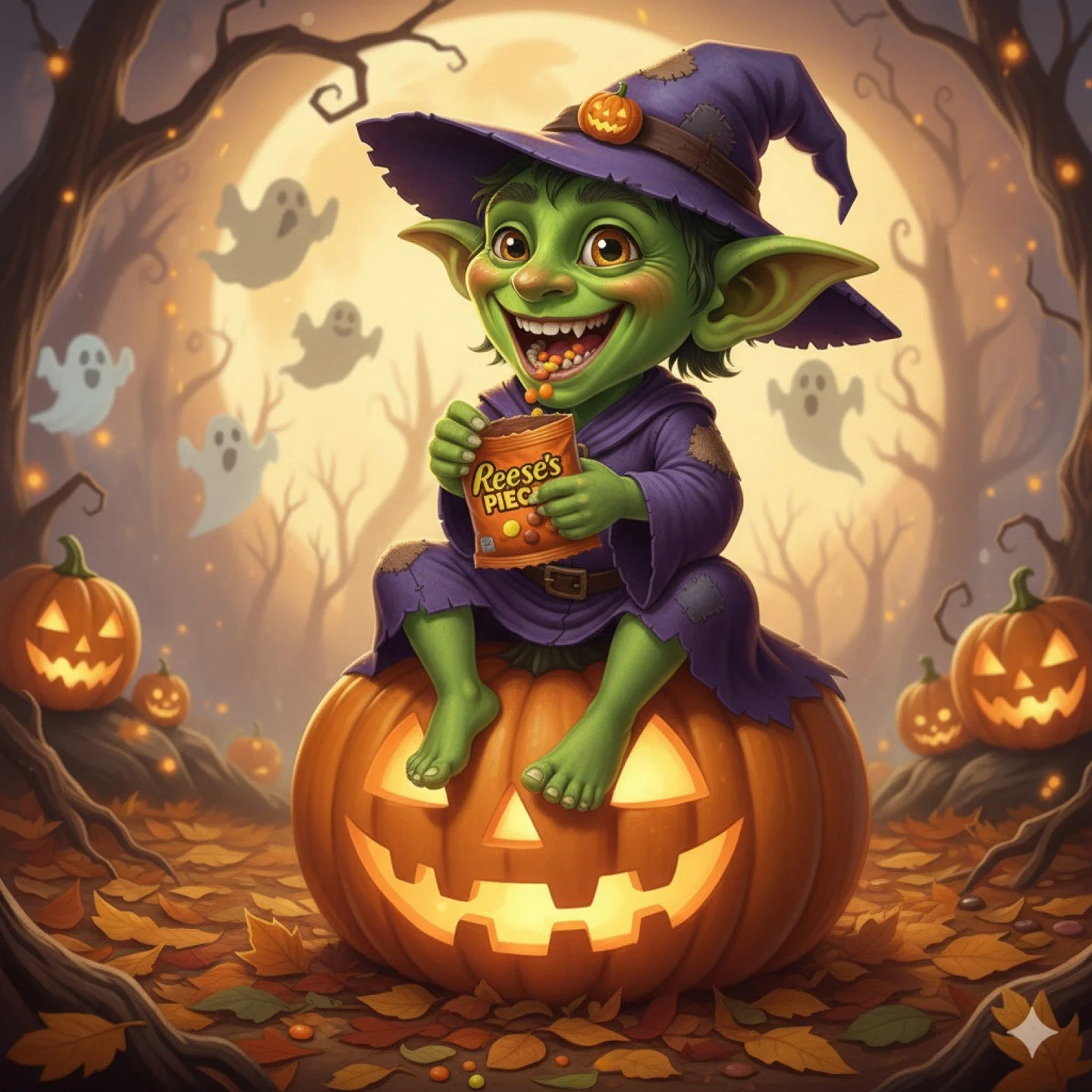 Happy Halloween from Pip the Goblin, your resident Halloween treat connoisseur! 🎃 He's
already getting a head start on his favorite dessert of the season: our brand new
Gobblin' Up Reese's Pieces Cheesecake! It's spooky-good chocolate and
peanut but