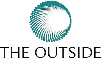 Logo with a teal circular swirl and the text 'THE OUTSIDE' beneath it.