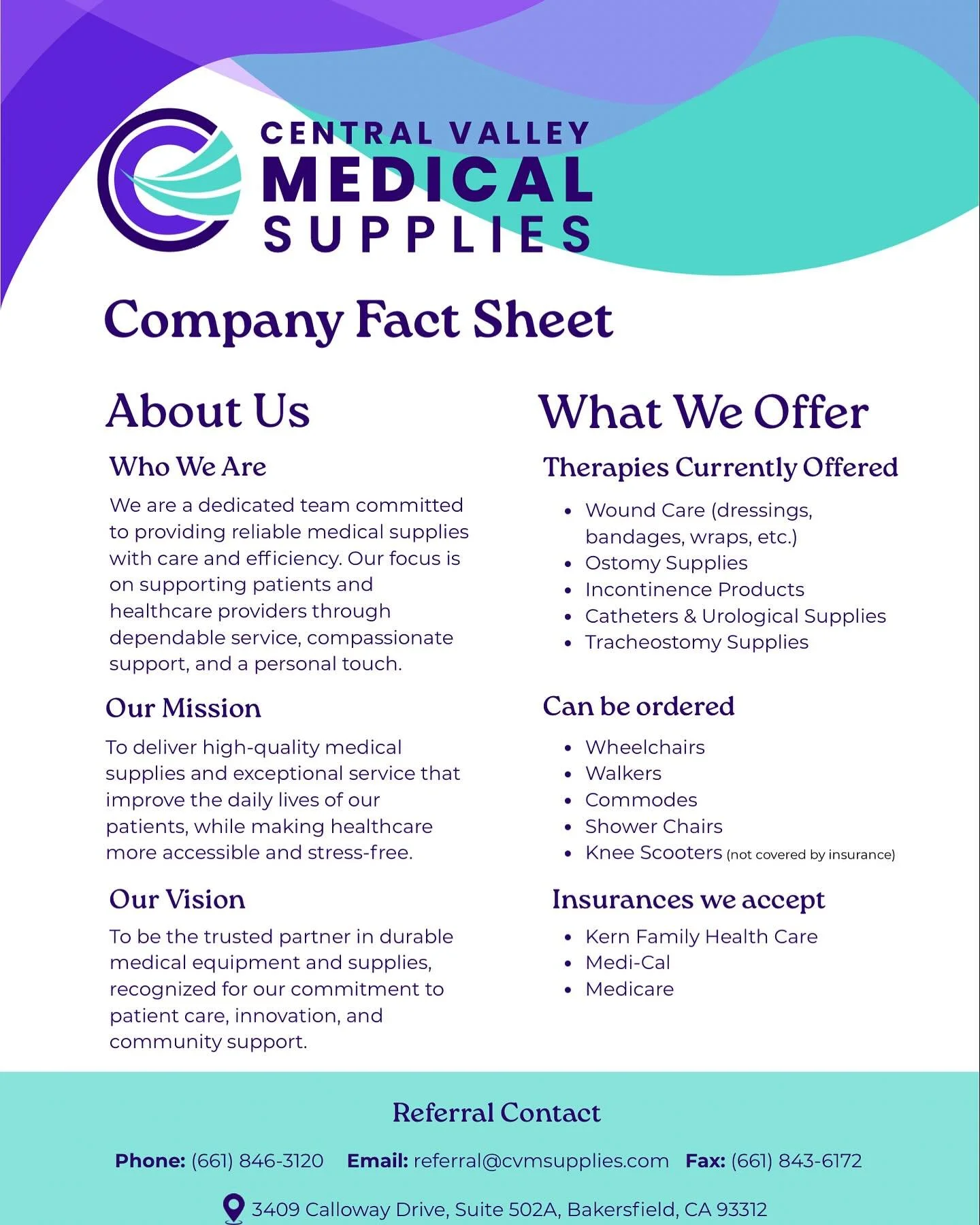 Updates happening! 

We&rsquo;ve officially have been accredited with Medicare! So we can now serve, Medi-cal, Medicare, and Kern Family Health Care members!

 Here&rsquo;s of our updated fact sheet, easy to save and have on the go, print from our we