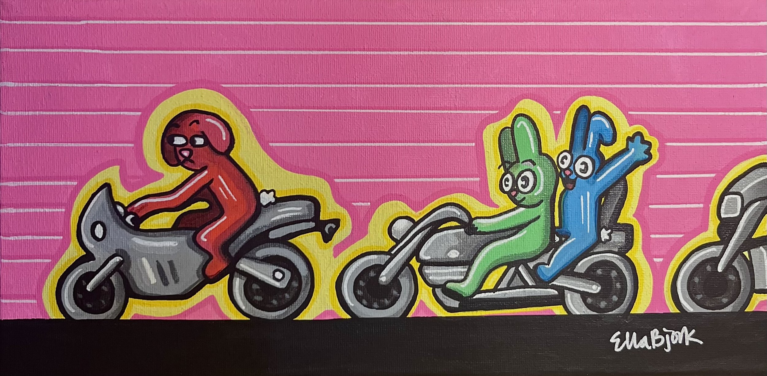 "Bunny Bikers" Original Painting & Prints