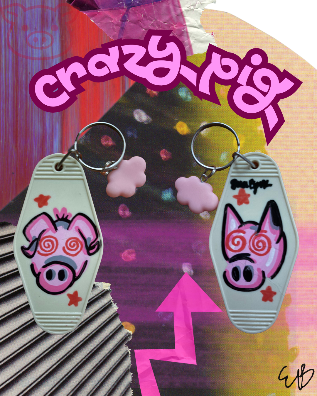 "Crazy Pig" Handmade Keychain
