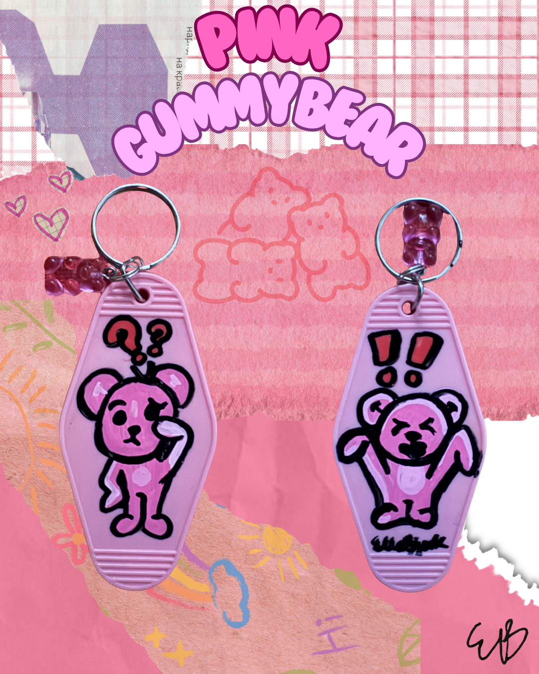 "Pink Gummy Bear" Handmade Keychain