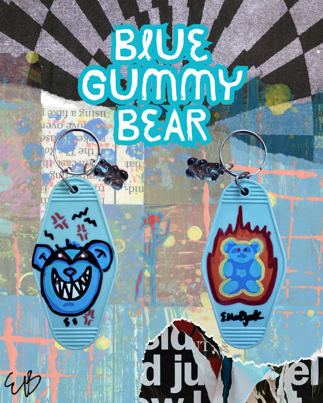 "Blue Gummy Bear" Handmade Keychain