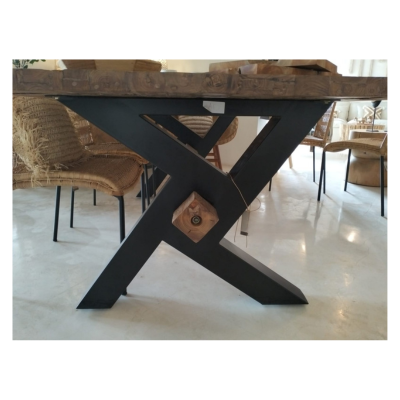 Teak Branch Cross Leg Dining Table