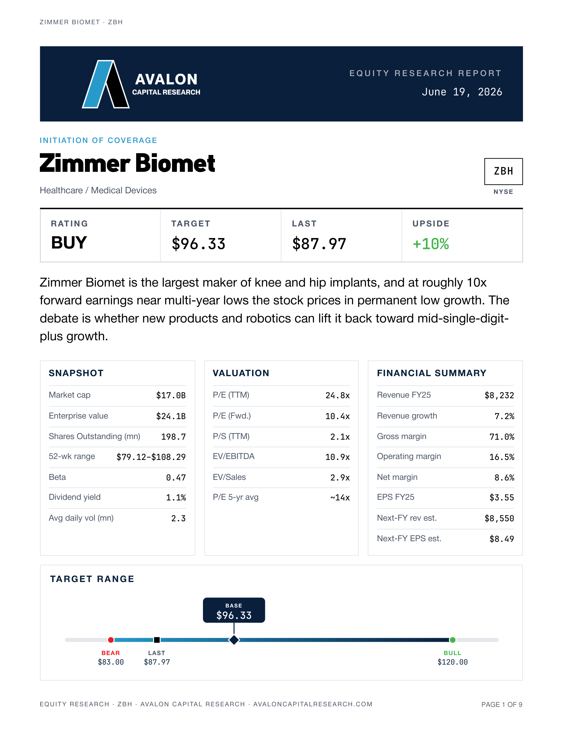 Zimmer Biomet Research Report - Avalon