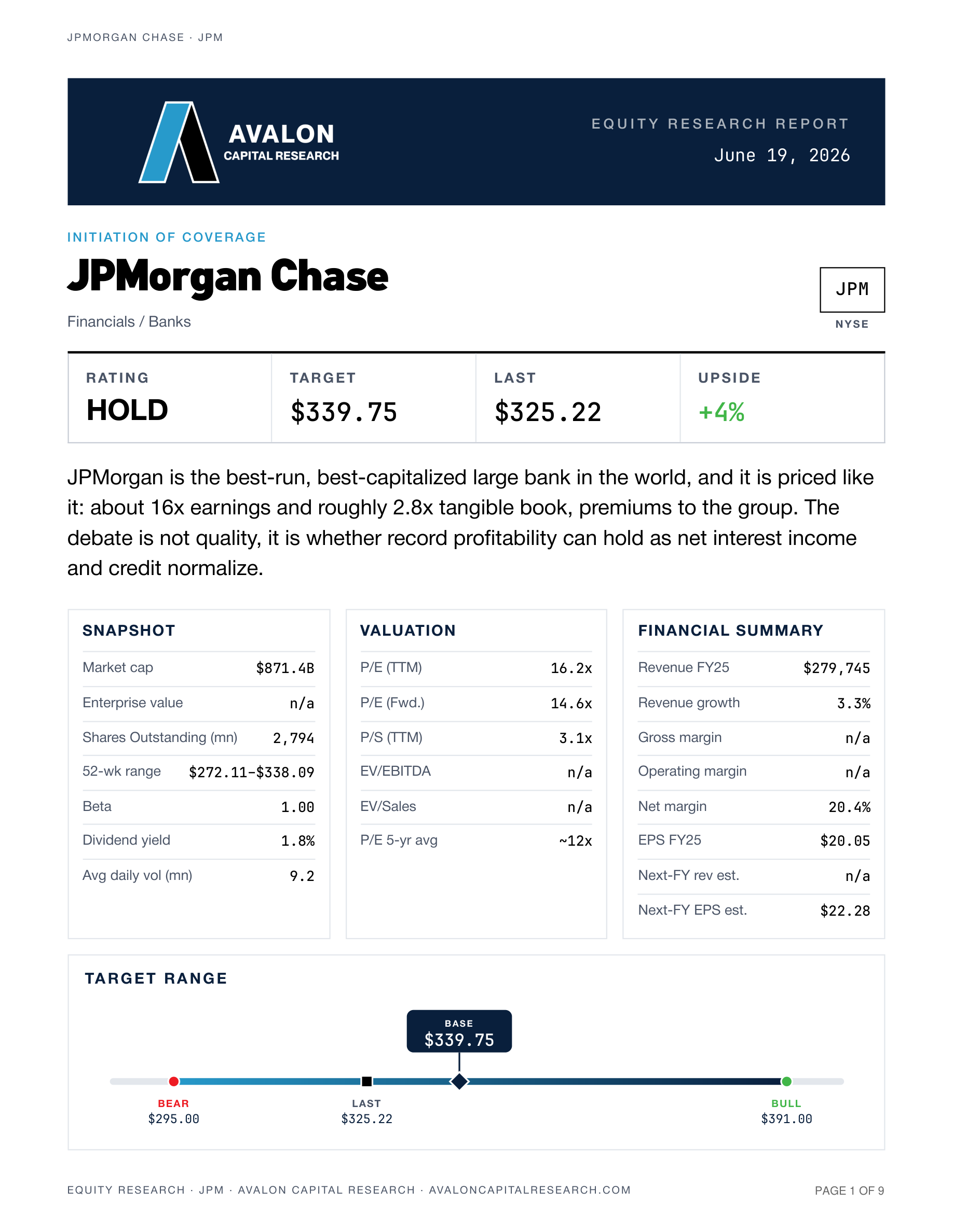 JPMorgan Chase Research Report - Avalon