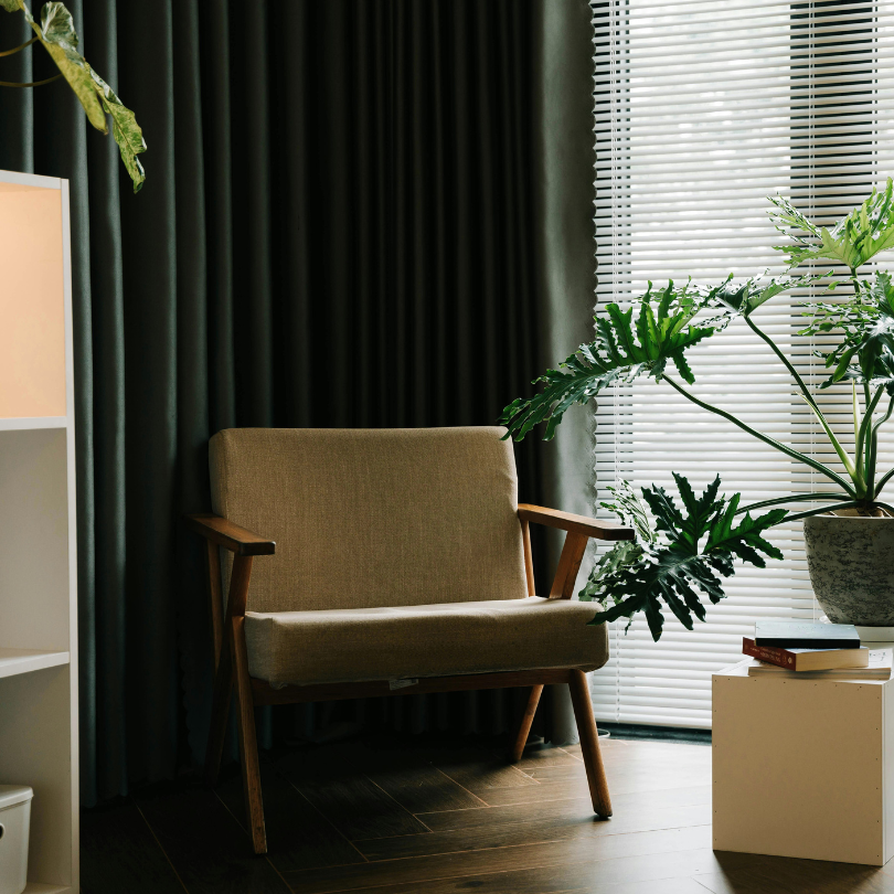 a single chair in a therapist's office.