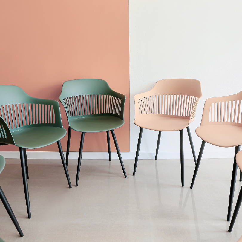 a group of empty chairs in an outpatient office.