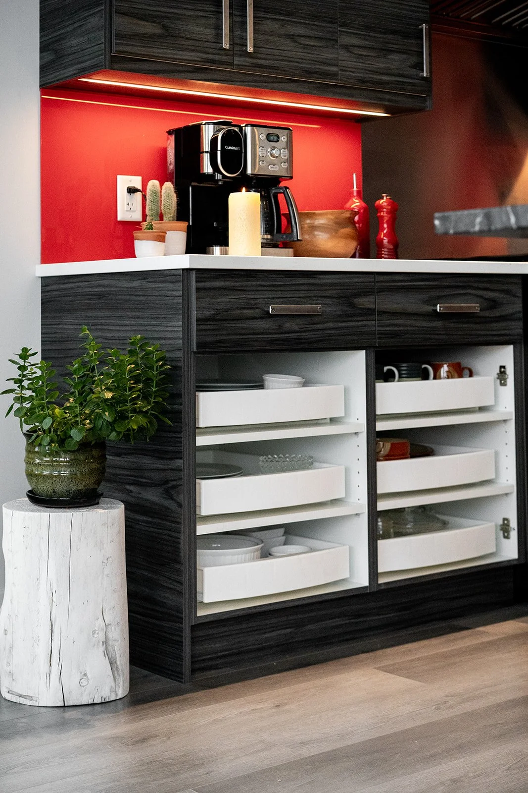 Rollout drawer storage solutions installed inside a kitchen cabinet