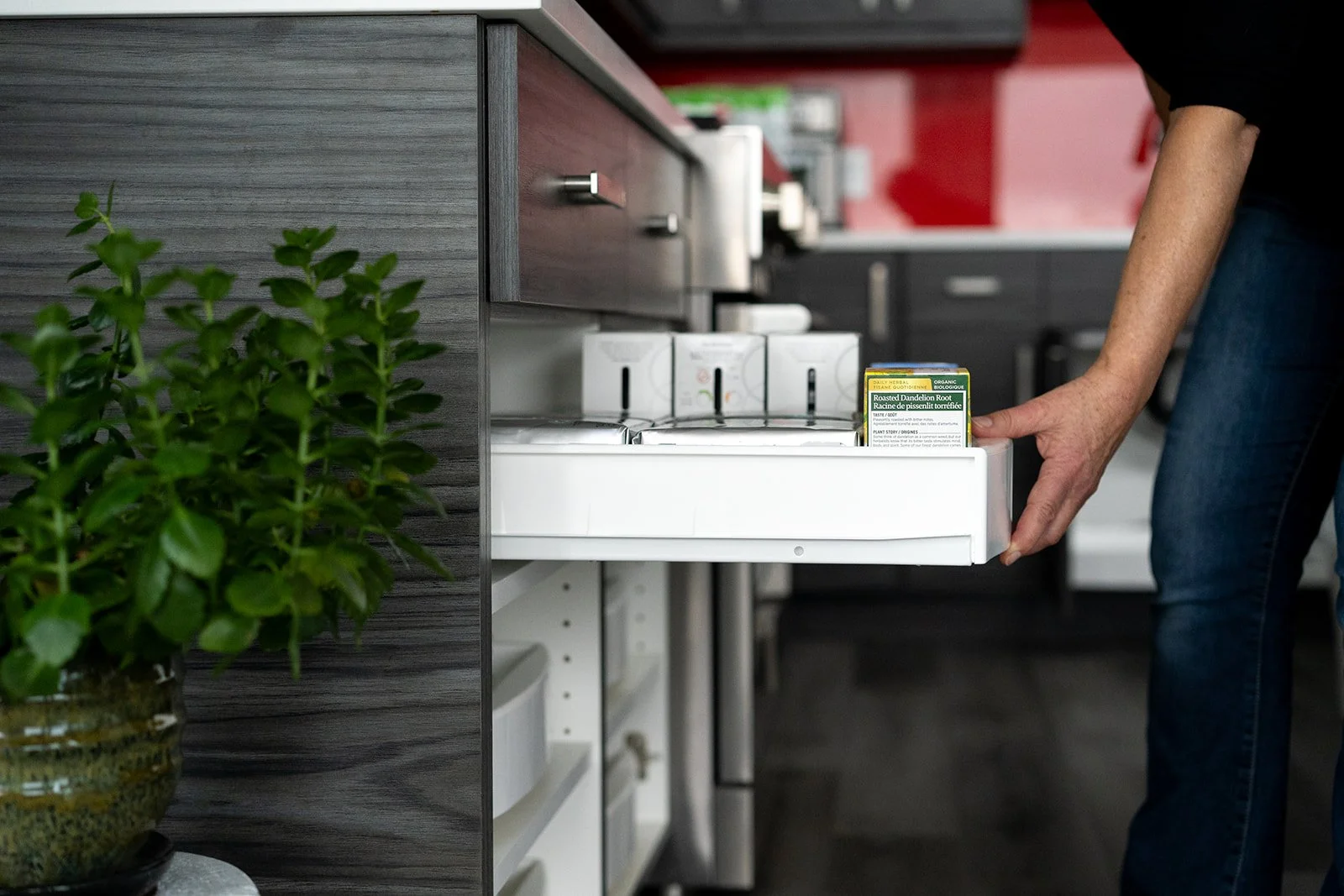 Rollout drawer installed in kitchen cabinet providing easy access storage