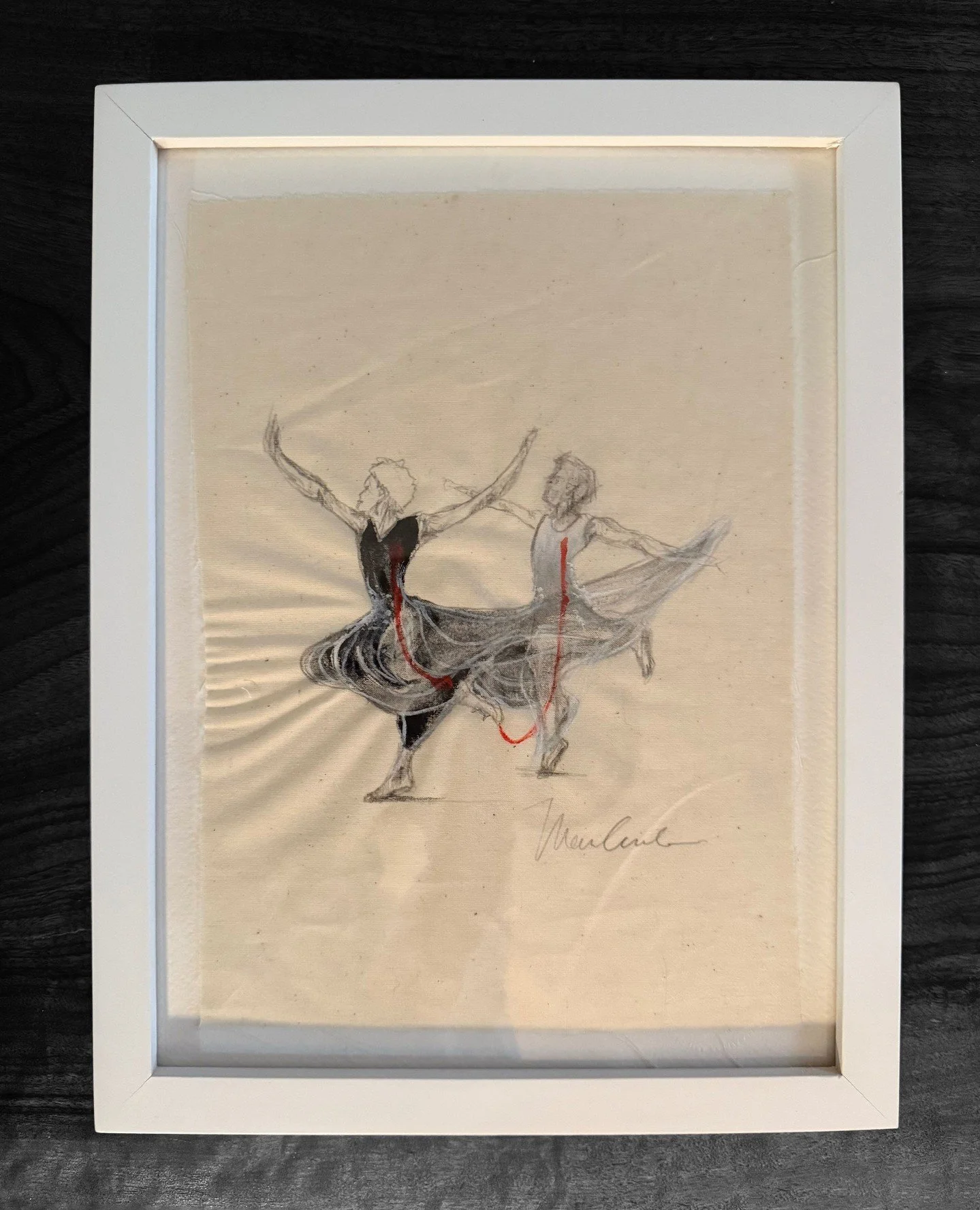 The Strech⁠, 2025. Acrylic, oil based pen, pencil on unbleached muselin.⁠ My Drawing became alive at the #kissmegoodnightpoetry book launch, in the hands of talented costume designer @edjohnst and dancers @beezy_c65 and @tiff__em, moving from Darknes