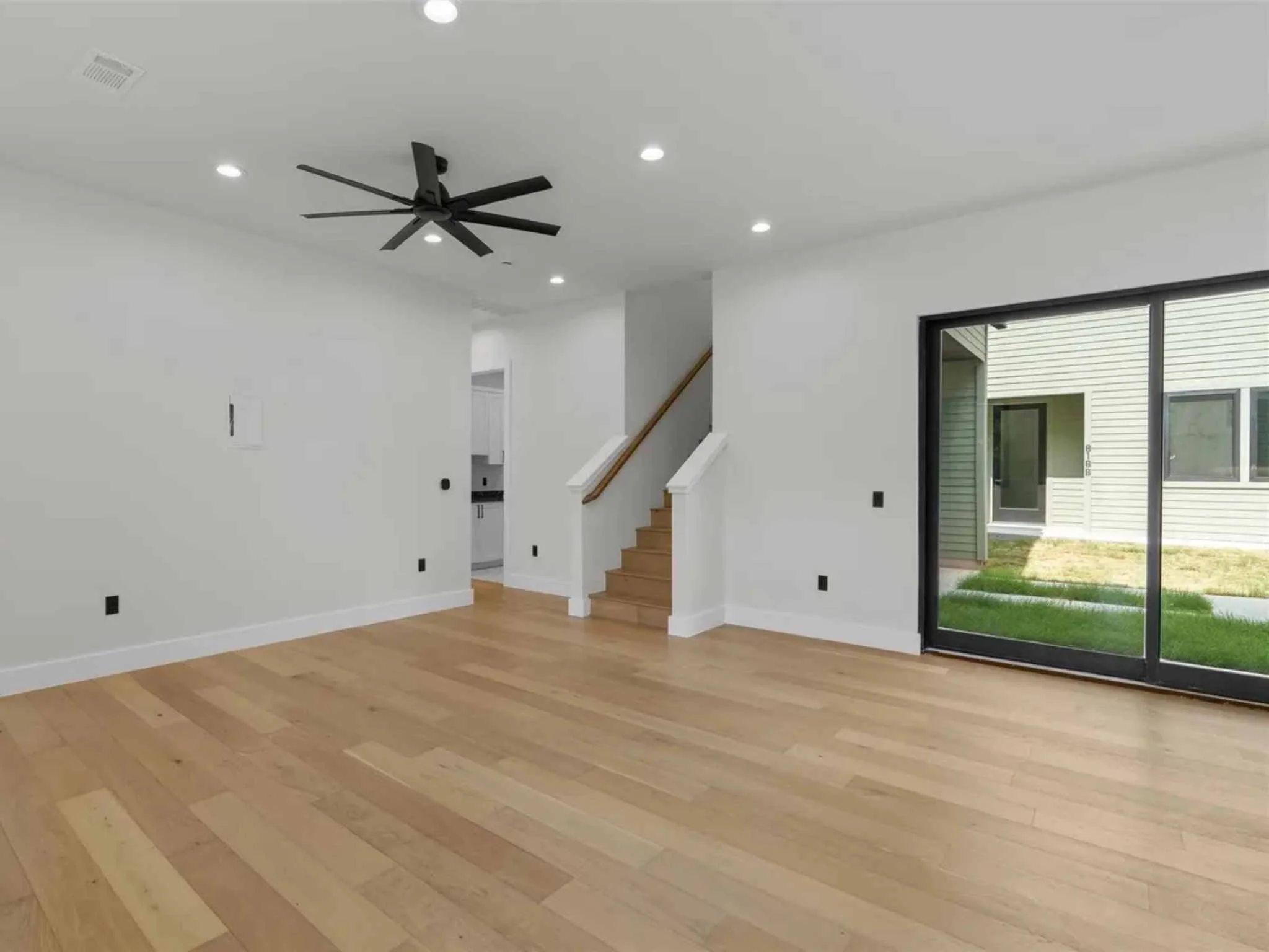 Living room in a downtown Austin custom home by Atria Design and Build.