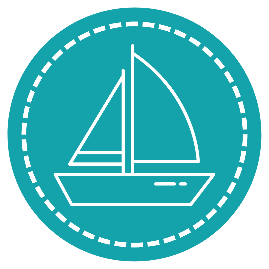 Sailboat on teal circle