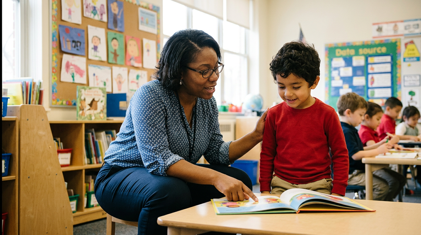 School-based speech-language pathology session in classroom