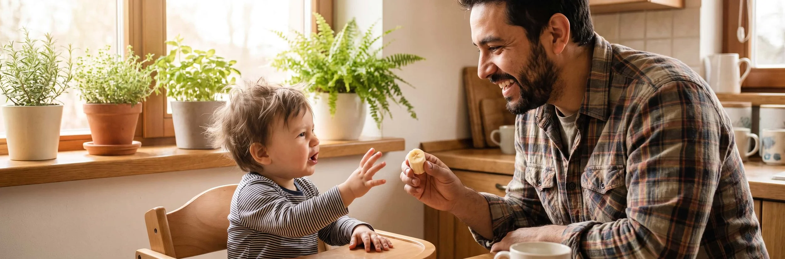 McKinney parent practicing first words with a toddler during mealtime between speech therapy sessions