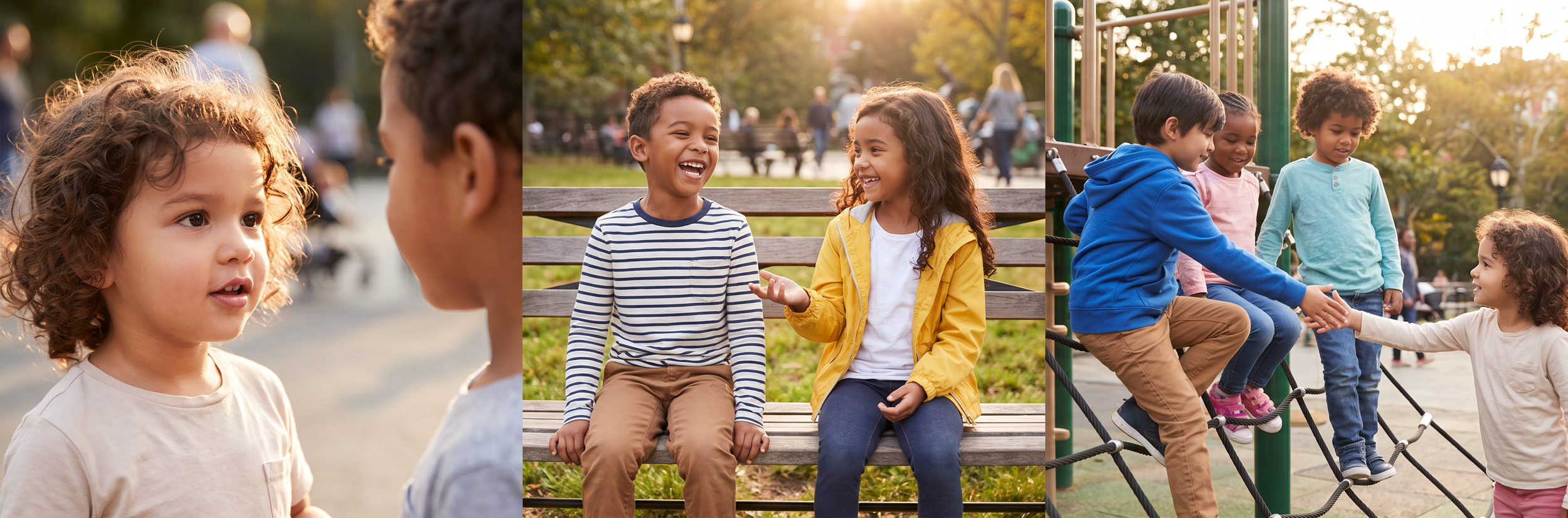 Children developing social communication and peer interaction skills during outdoor play