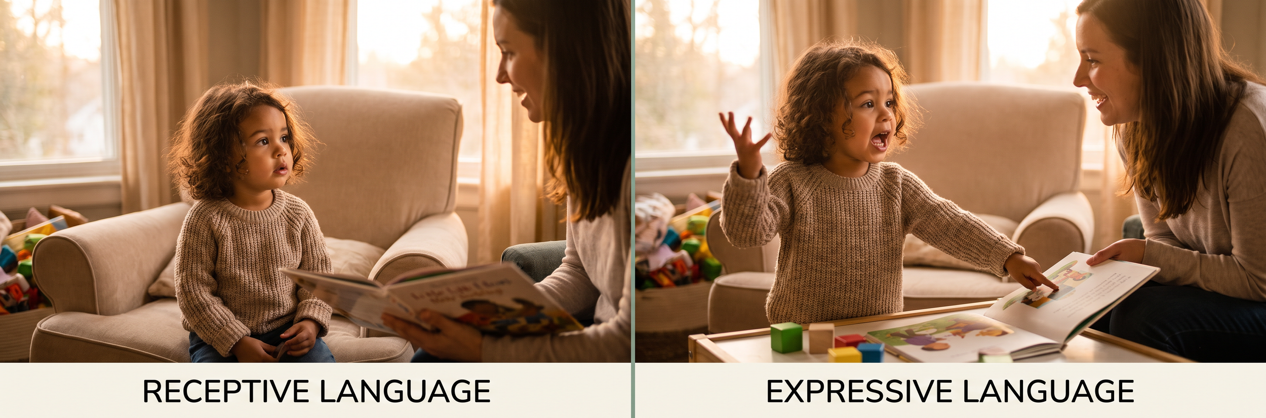 Child developing receptive and expressive language skills during speech therapy