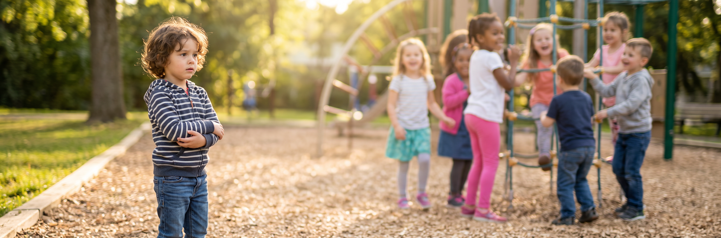 Child with social communication challenges showing difficulty with peer interaction and social play