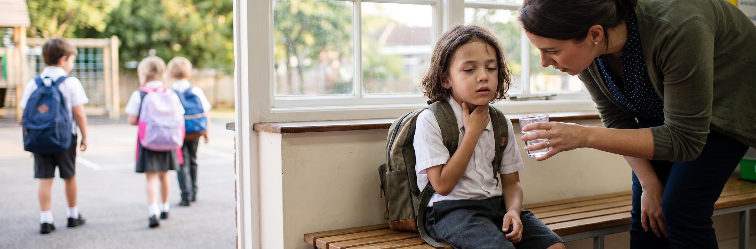 Child experiencing voice hoarseness or throat pain in school setting — may require speech therapy evaluation
