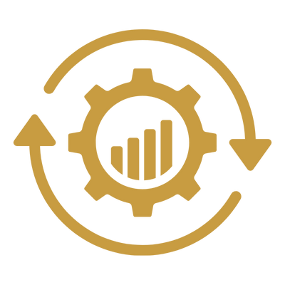 A gear icon with arrows circling it