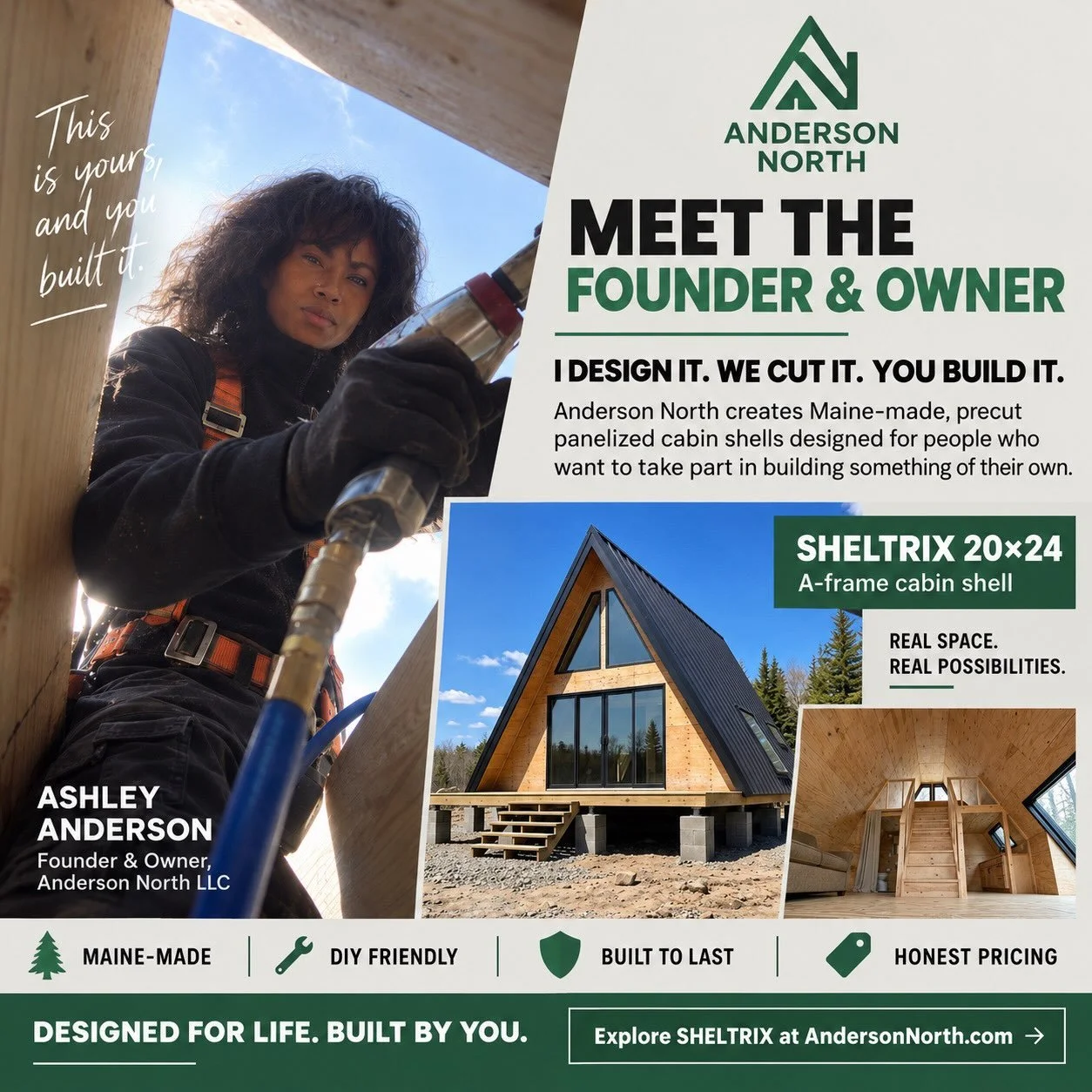 I design it. We cut it. You build it.

Owner Ashley Anderson started Anderson North after watching people get taken advantage of, watching what someone built treated like it was up for grabs the moment someone else pushed hard enough. That does somet