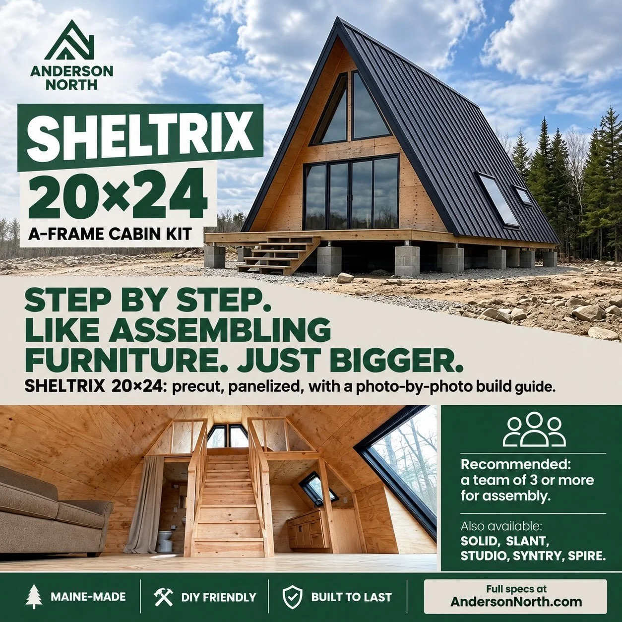 The sawing is done. The assembling is yours.

Every SHELTRIX 20&times;24 kit arrives precut and panelized, and it comes with step-by-step instructions with photos for every stage. We do the hard prep work so you can follow along one step at a time, l