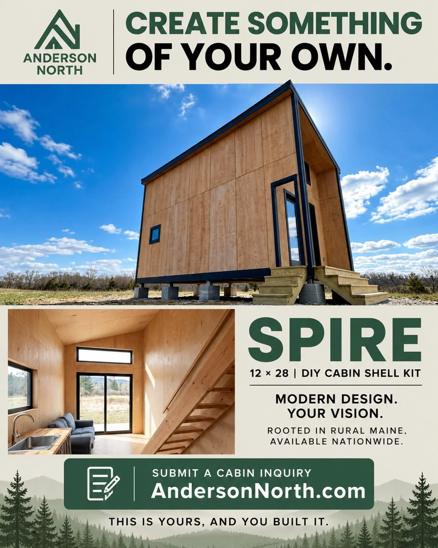 Anderson North was built on a simple belief: you can build something meaningful without taking from anyone.

Ashley Anderson started this company in rural Maine to give everyday people a real starting point, cabin kits designed to be built by the peo