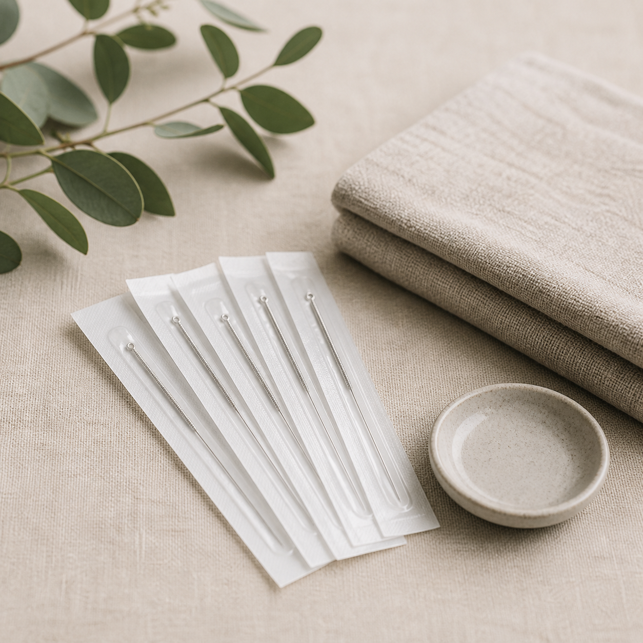 Sterile acupuncture needles and treatment linens