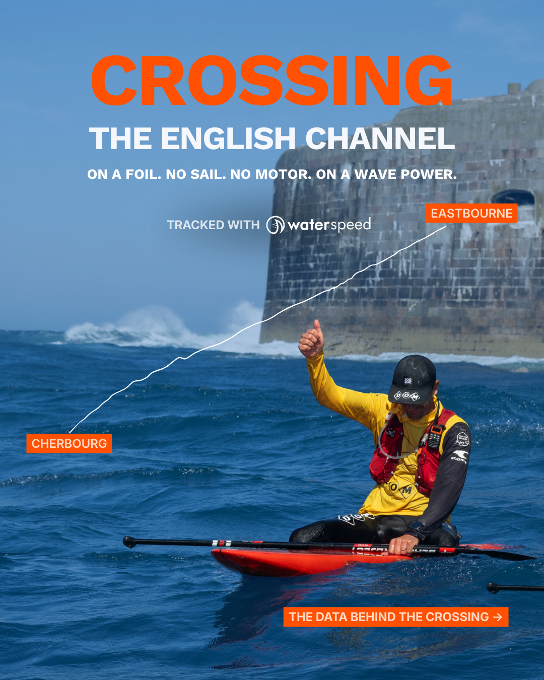 Erwan Jauffroy crosses the English Channel on a foil, powered only by waves